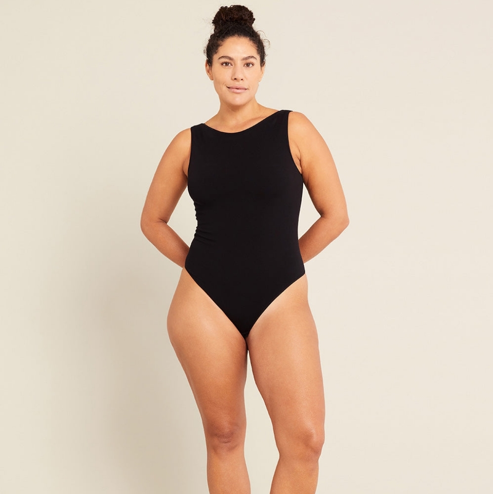 PRICE FIRM Boody Black Ribbed Boatneck Bodysuit Small